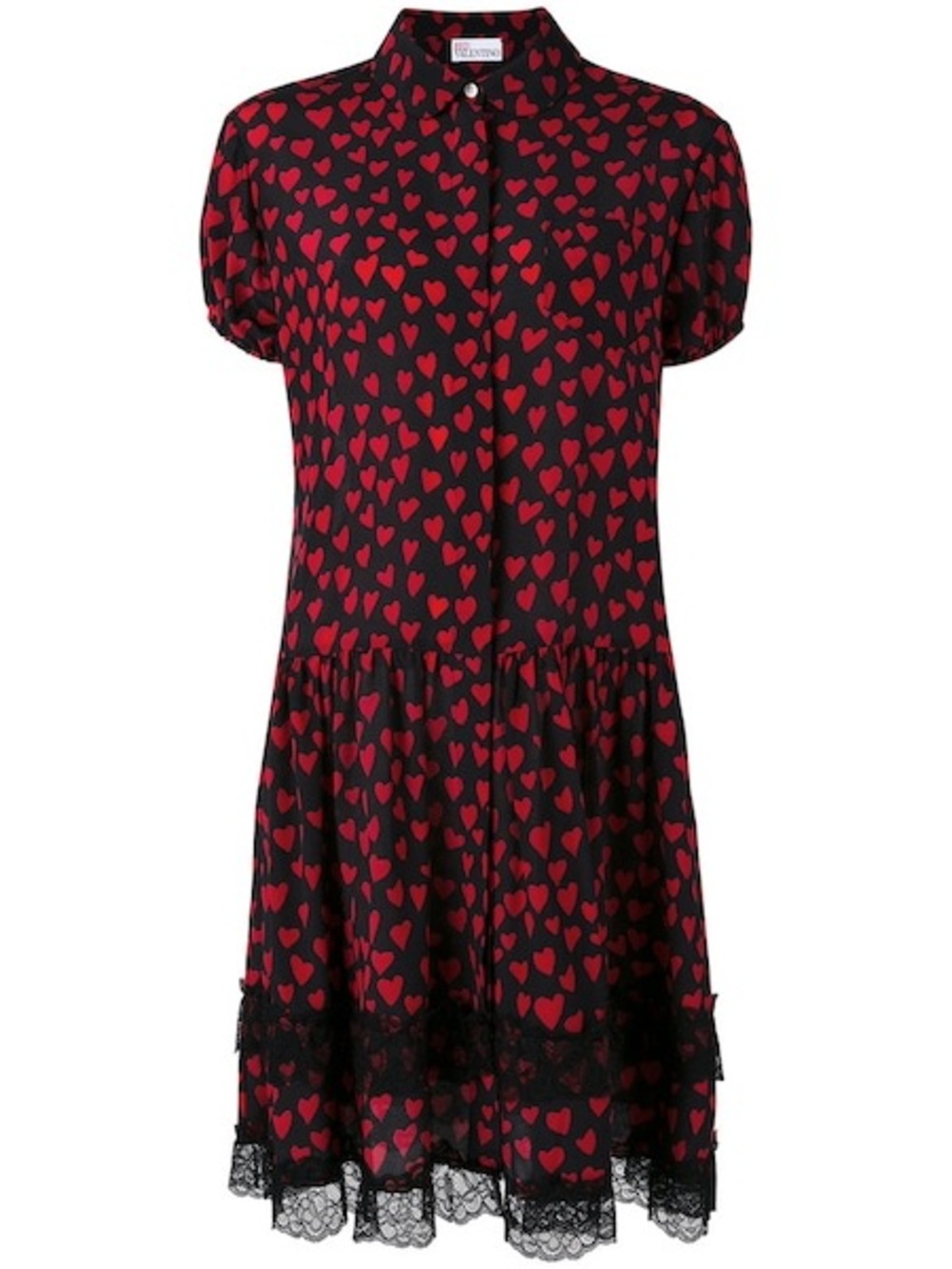 RED Valentino Silk Black & Red Heart-Print Short Sleeve Dress Size 6 NWT